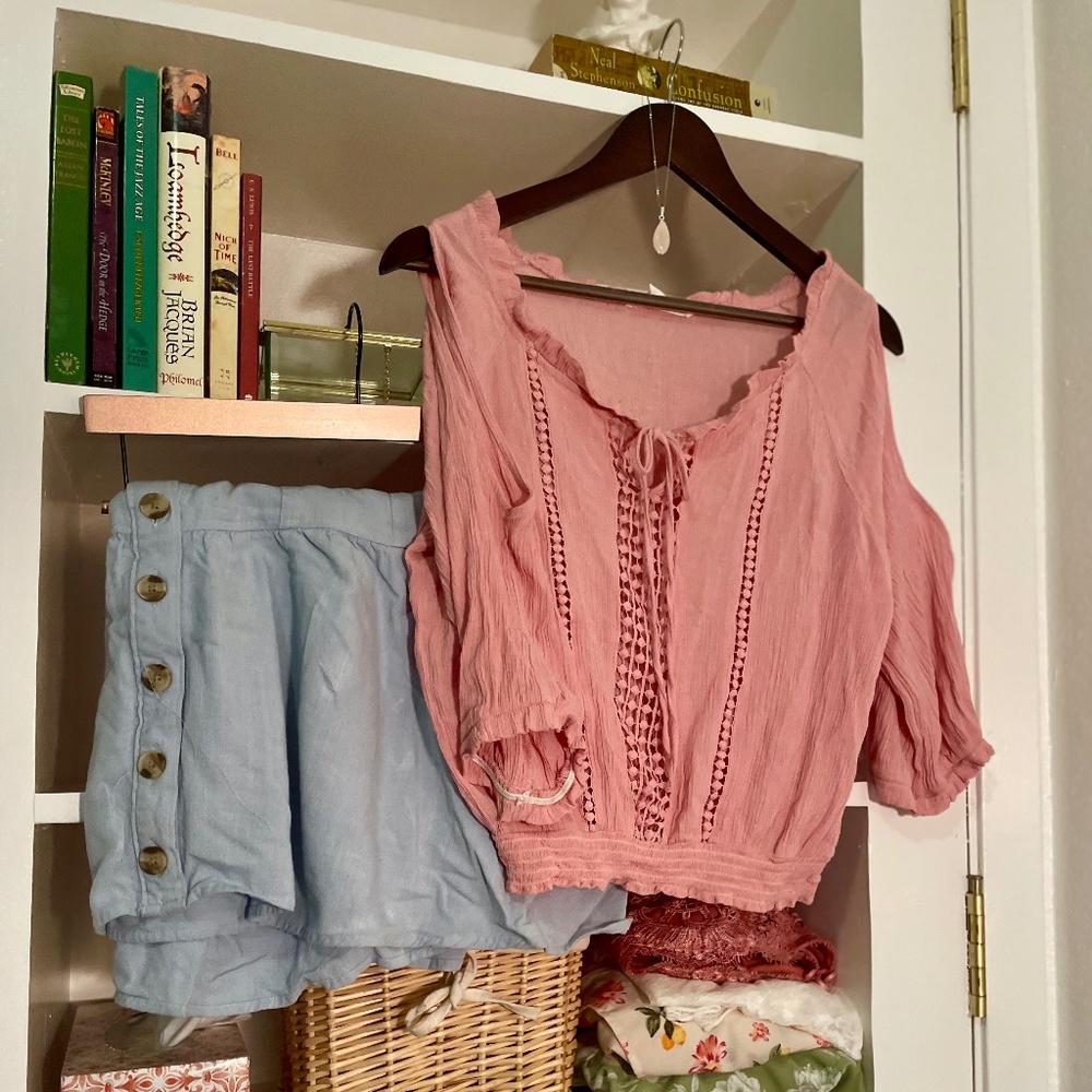 Rose Pink Blouse Summer Spring Whimsigoth  Boho Southwestern Renfaire
